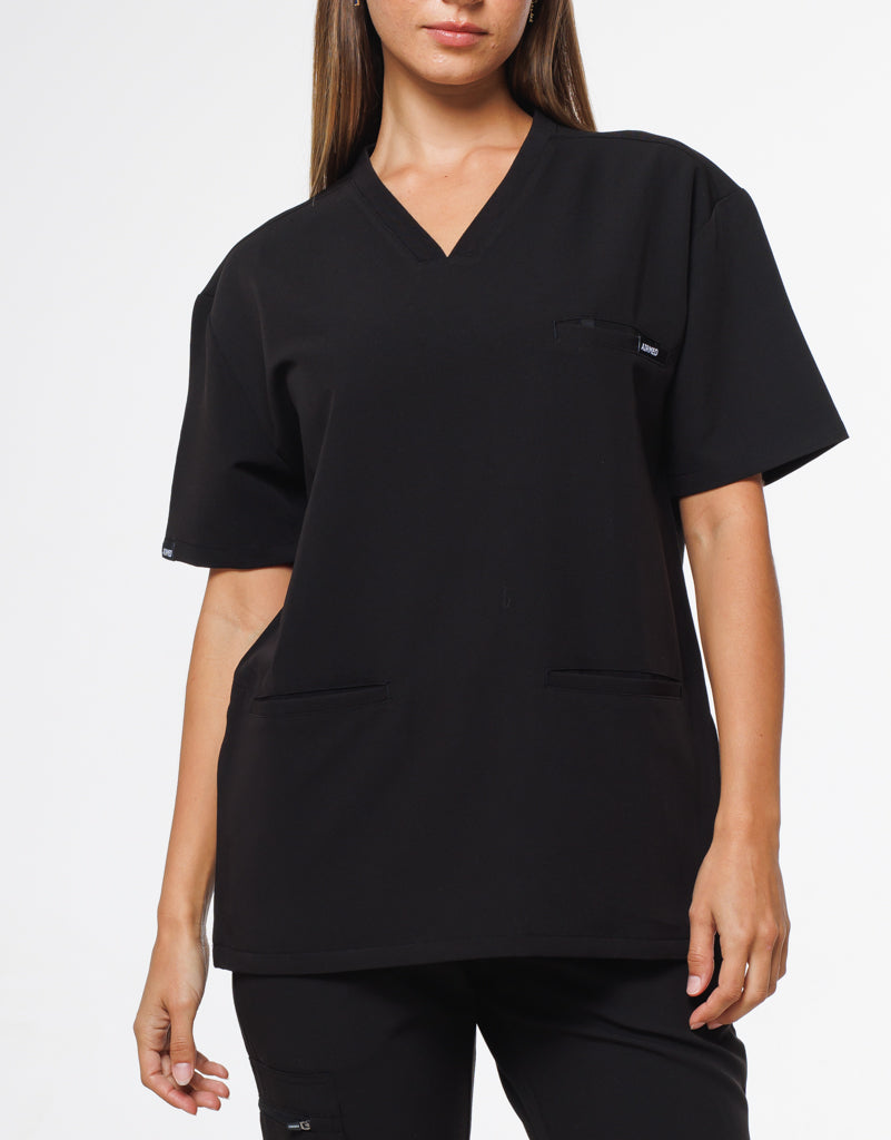 Signature 3 Pocket V Neck Scrub Top for Women Black Airmed Scrubs