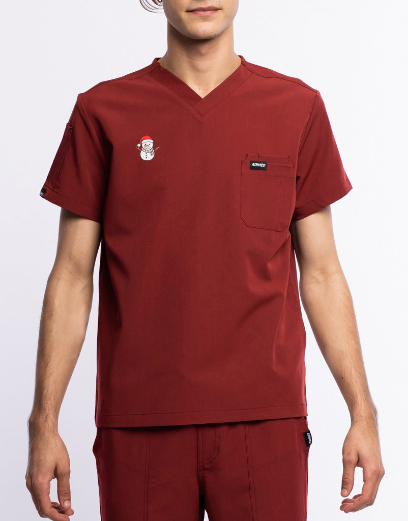 Essential V Neck Scrub Top Red Snowman Airmed Scrubs