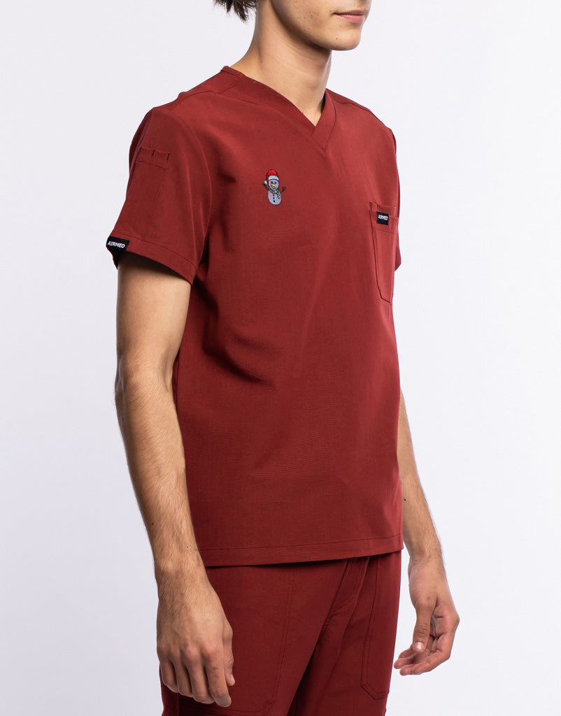 Essential V Neck Scrub Top Red Snowman Airmed Scrubs