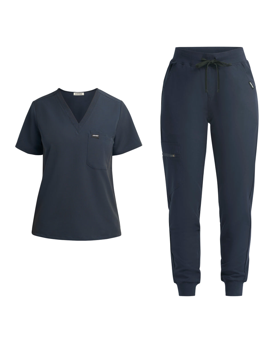 Midnight Navy One Pocket Top and Scrub Jogger Set Airmed Scrubs