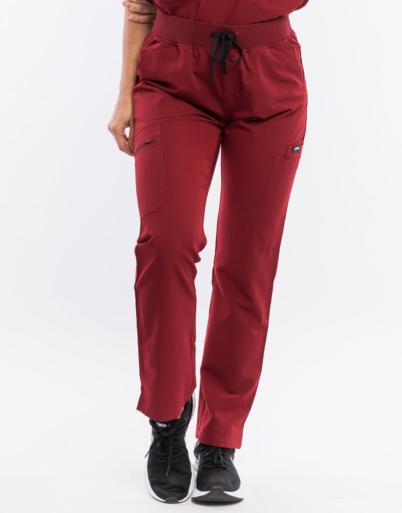 Essential Multi-Pocket Scrub Pants - Syrah Red