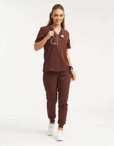 Essential One Pocket V Neck Scrub Top - Cocoa