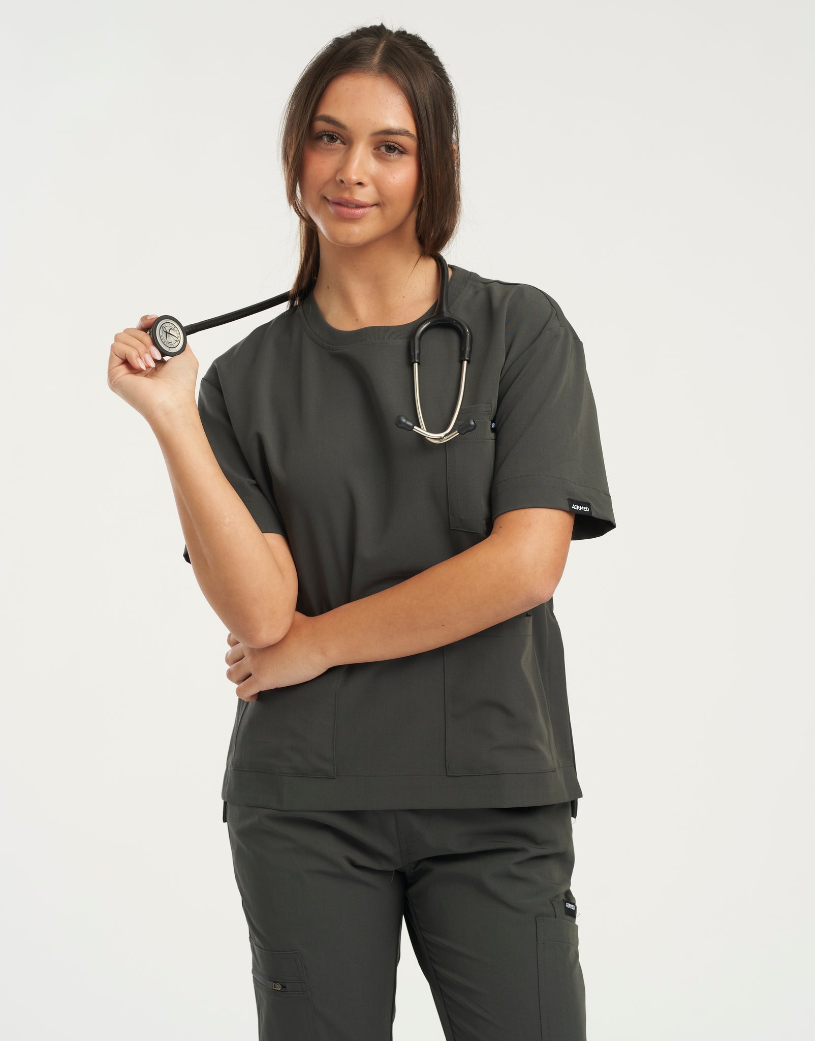 Essential Crewneck Scrub Top - Asphalt