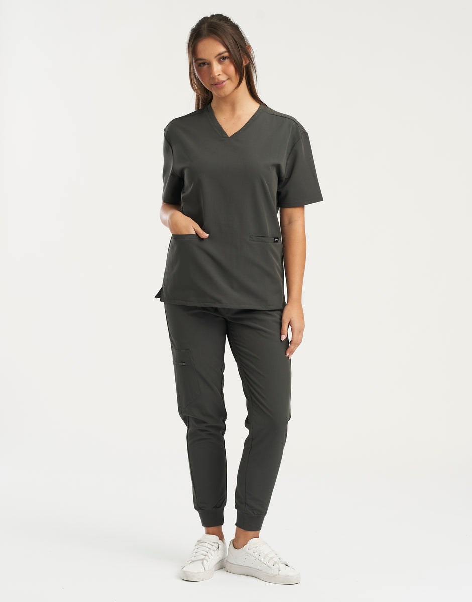 Women's Essential V Neck Scrub Top - Asphalt Grey – Airmed Scrubs