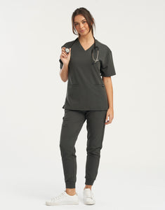 Essential V Neck Scrub Top - Asphalt