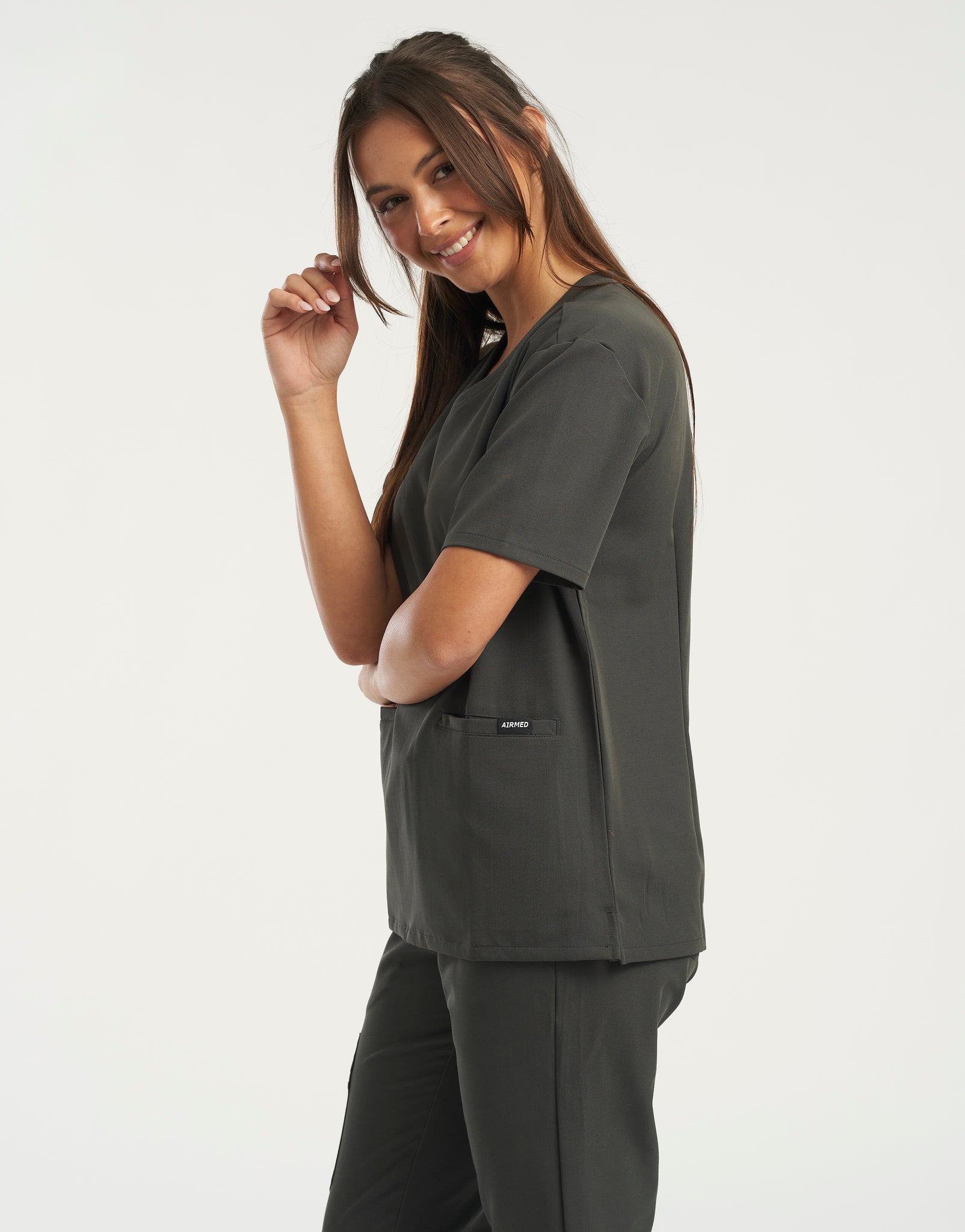 Essential V Neck Scrub Top - Asphalt