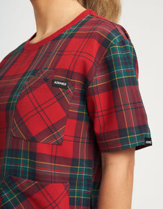 Essential Crewneck Scrub Top - Christmas Red Tartan