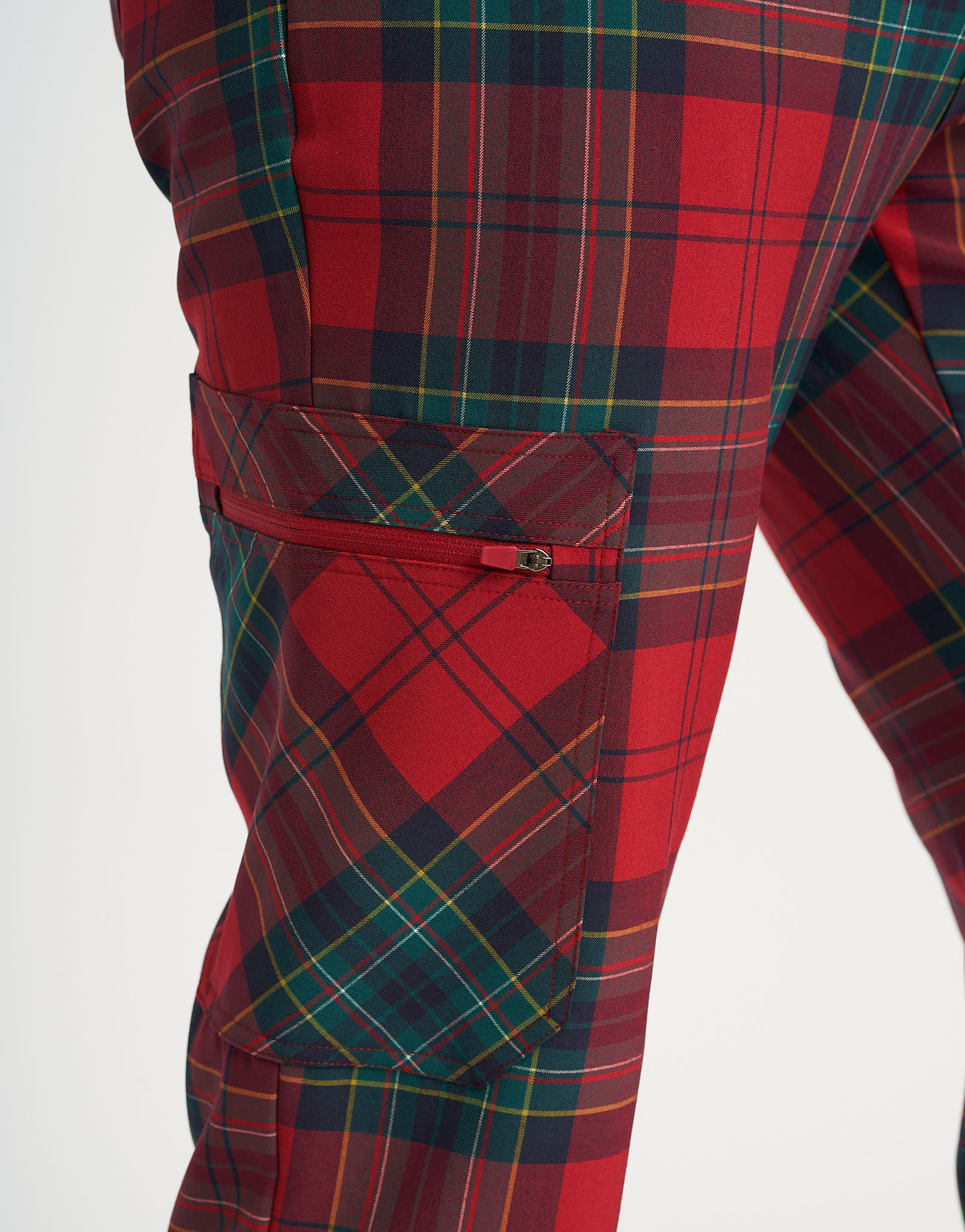 Essential Multi-Pocket Scrub Pants - Christmas Tartan
