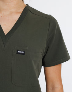 Essential One Pocket V Neck Scrub Top - Khaki Green