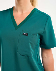 Essential One Pocket V Neck Scrub Top - Harbour Green