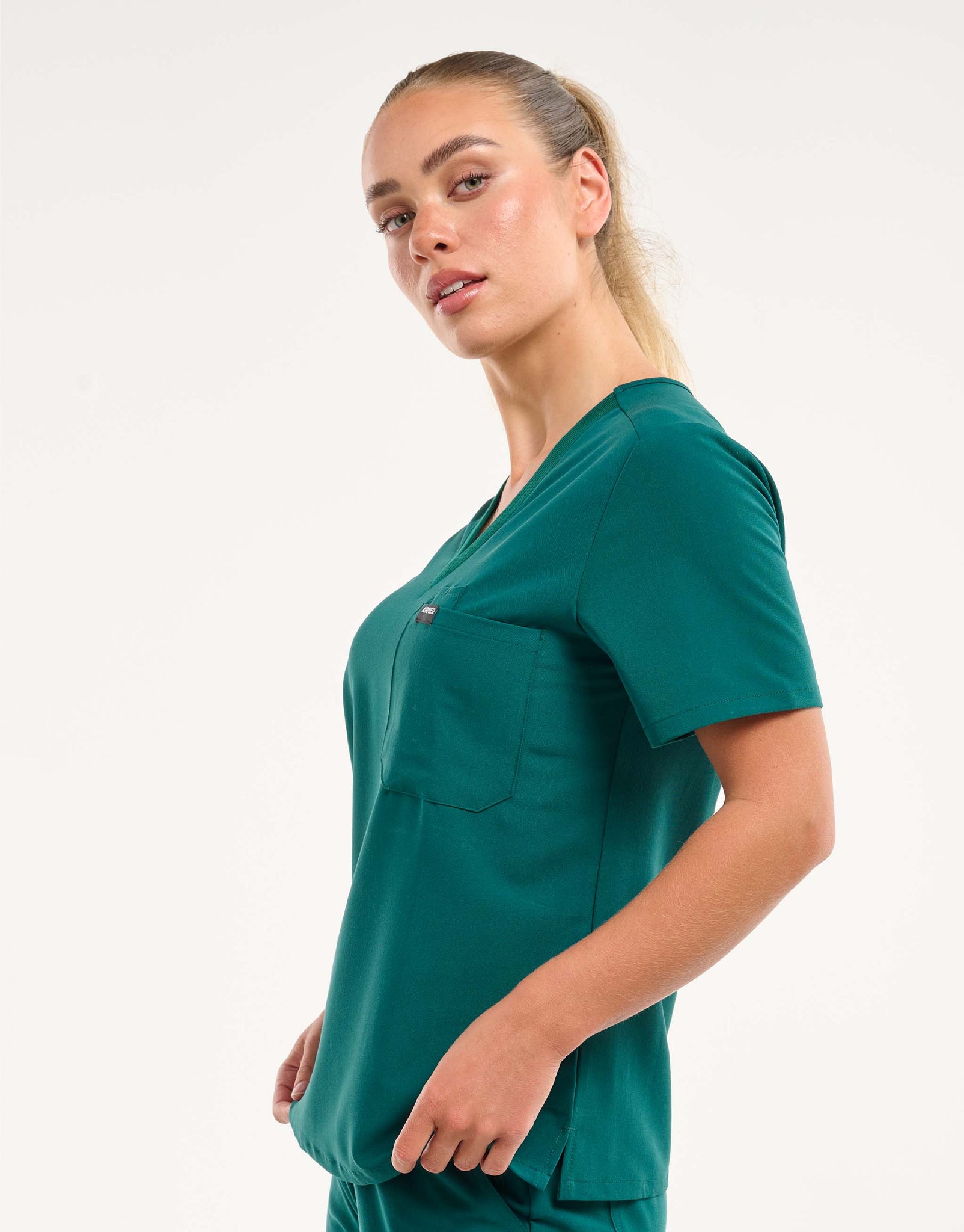 Essential One Pocket V Neck Scrub Top - Harbour Green