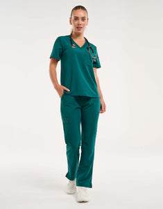 Essential One Pocket V Neck Scrub Top - Harbour Green