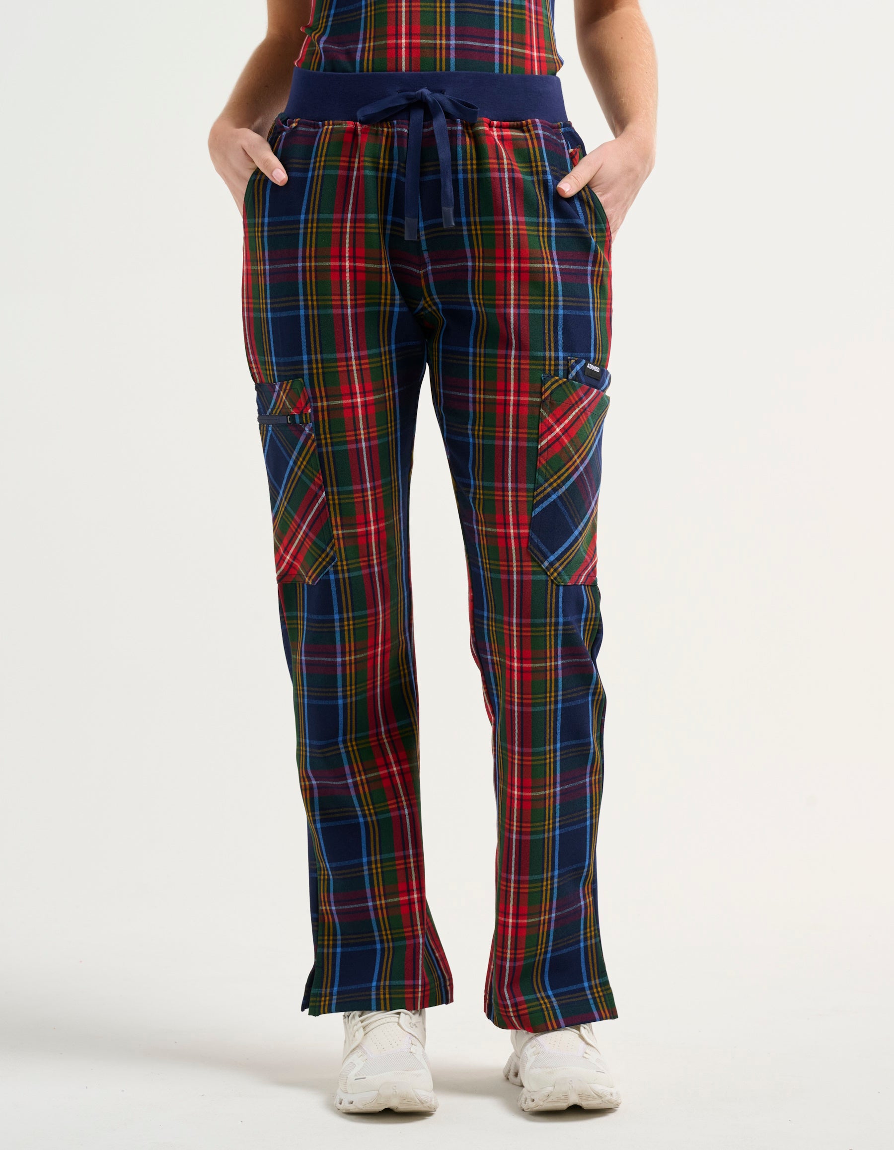 Essential Multi-Pocket Scrub Pants - Christmas Blue Tartan