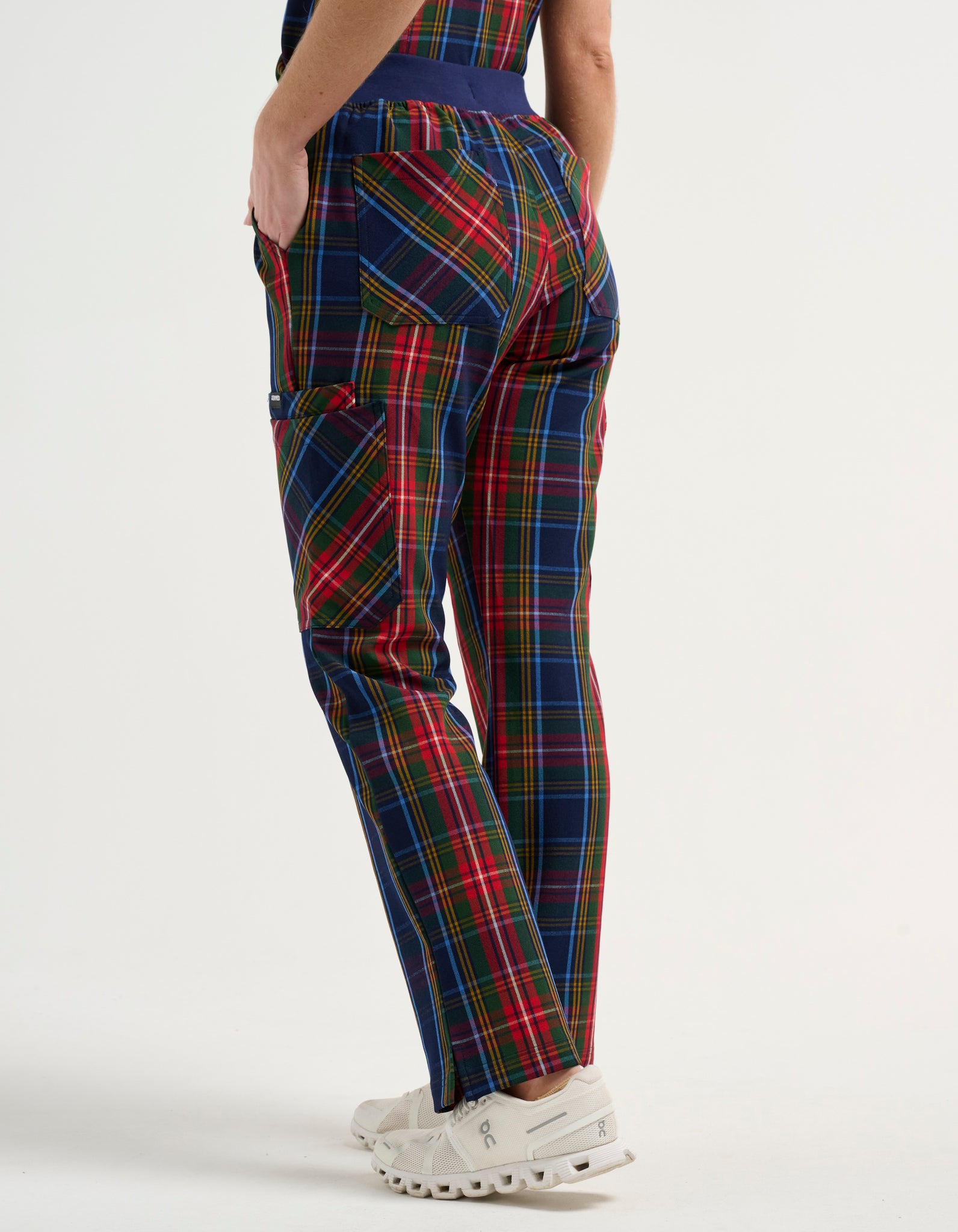 Essential Multi-Pocket Scrub Pants - Christmas Blue Tartan