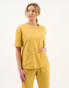 Essential Crewneck Scrub Top - Yellow Gold