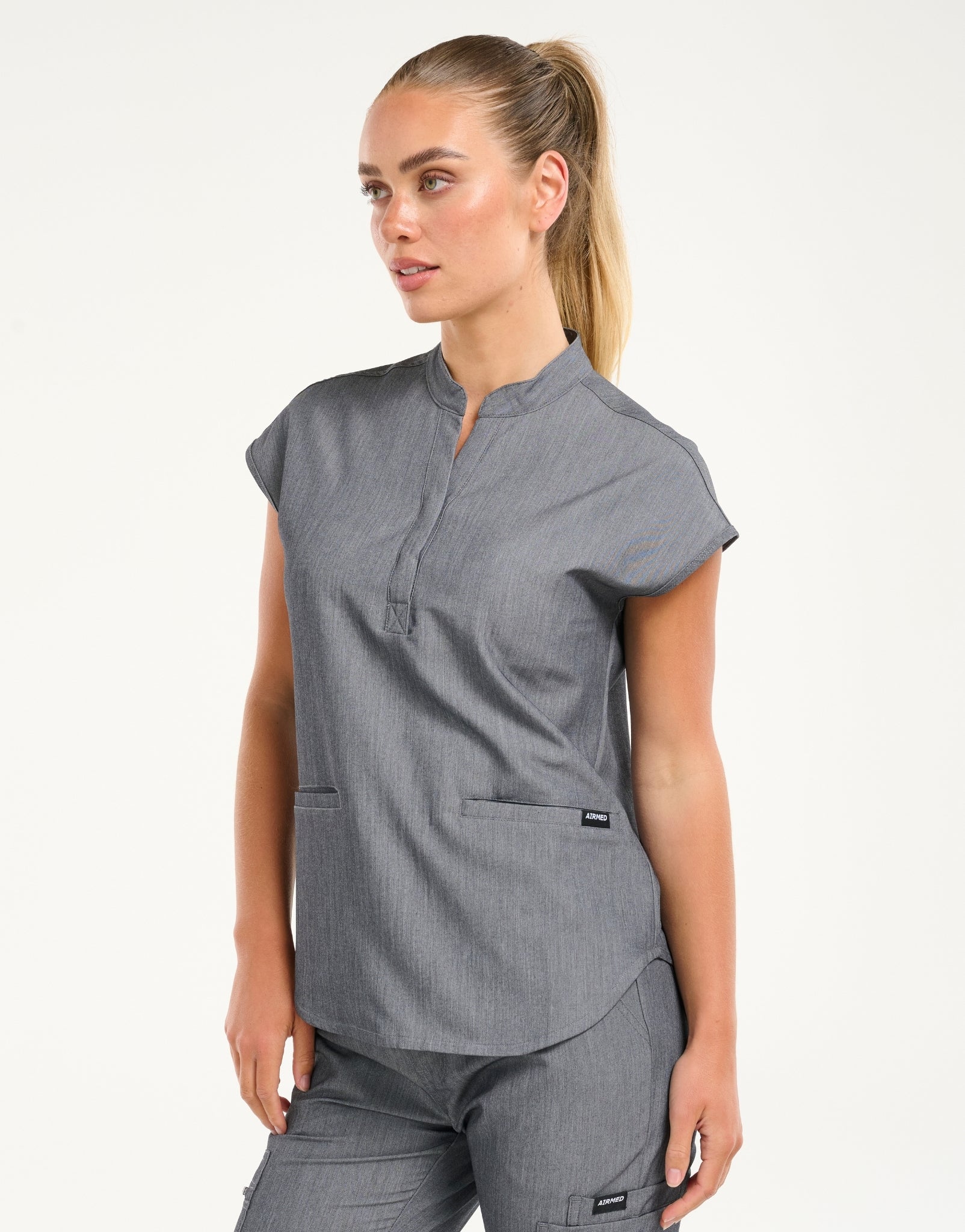 Apollo Scrub Top - Heather Grey