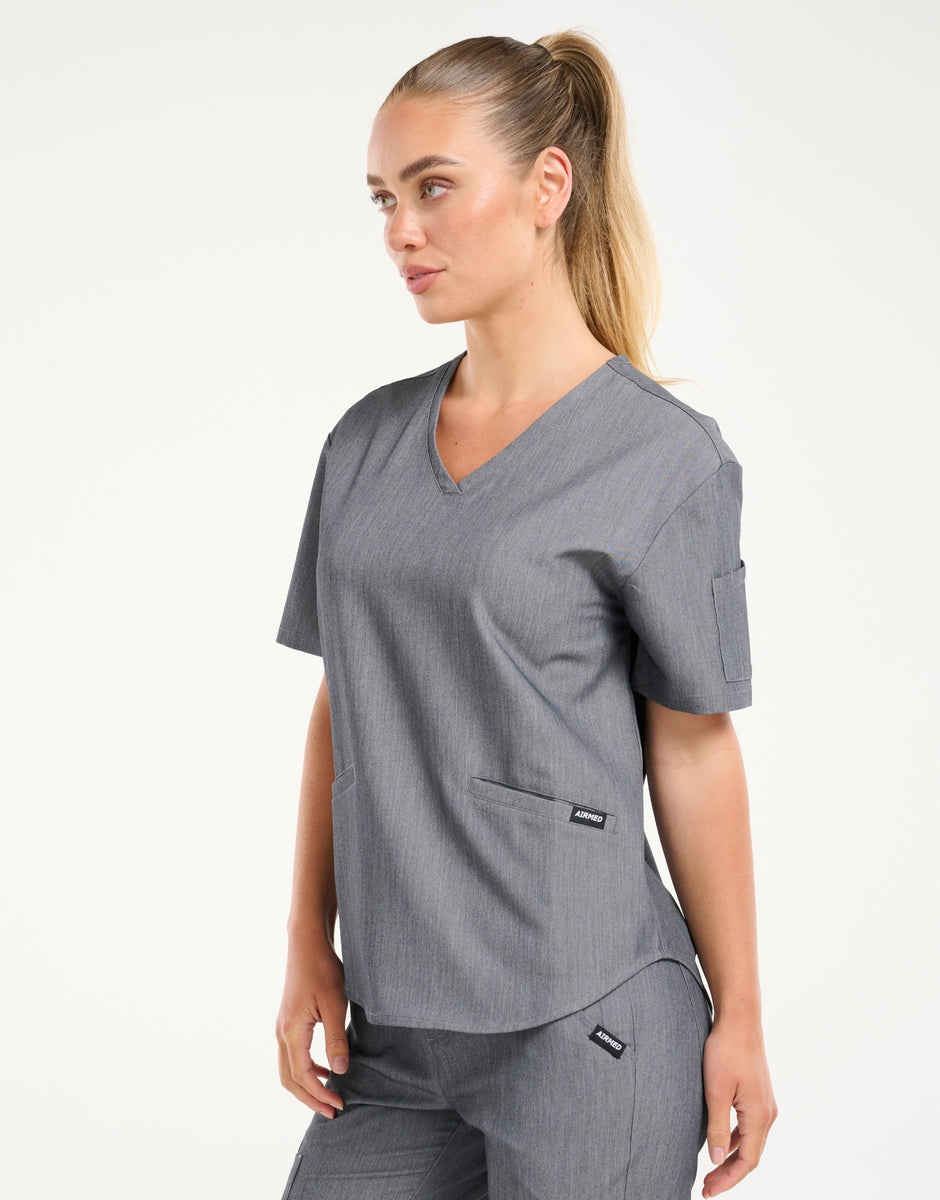 Aspire V Neck Scrub Top - Heather Grey – Airmed Scrubs