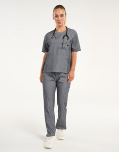 Essential Crewneck Scrub Top - Heather Grey