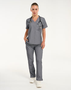 Essential One Pocket V Neck Scrub Top - Heather Grey