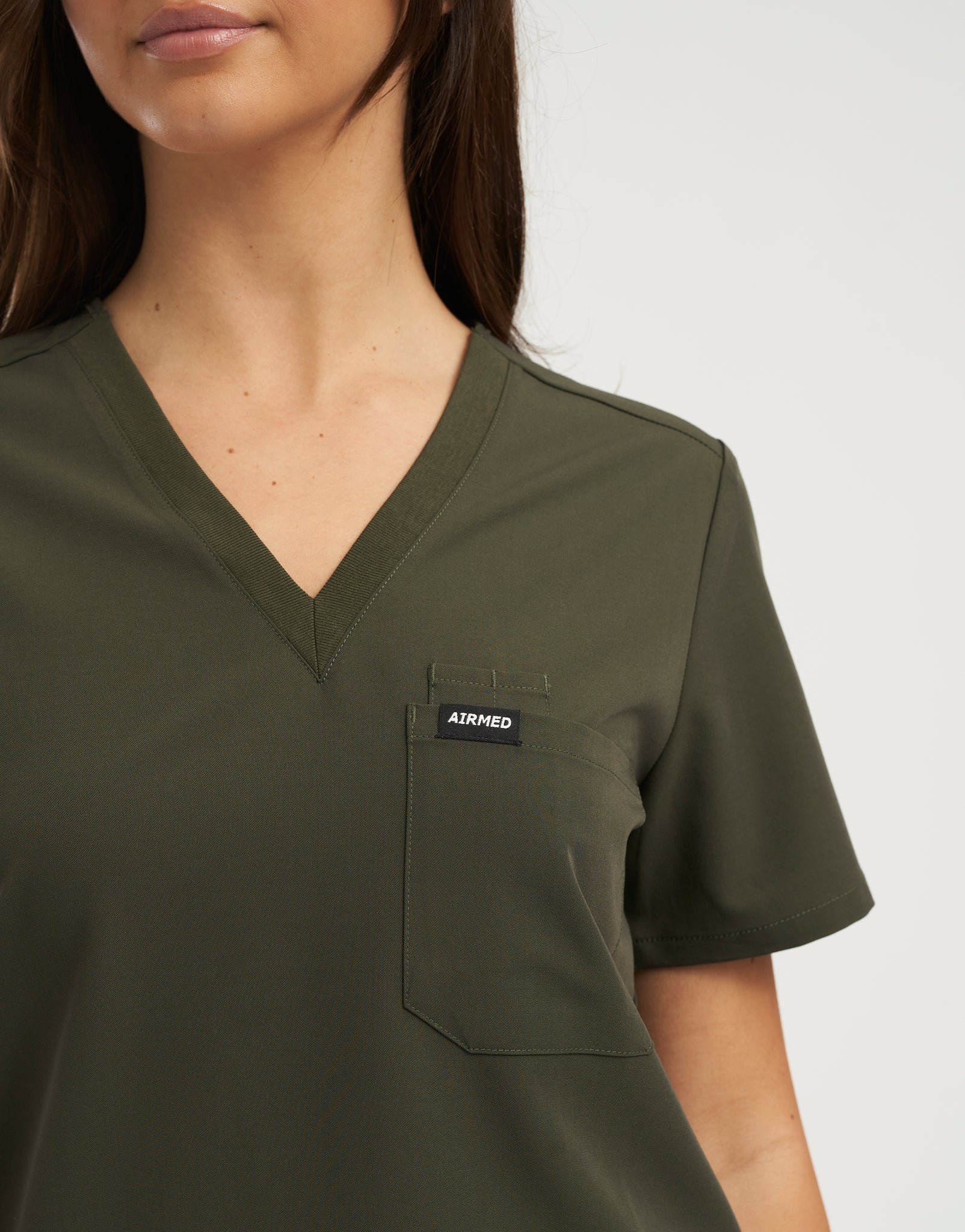 Essential One Pocket V Neck Scrub Top - Khaki Green