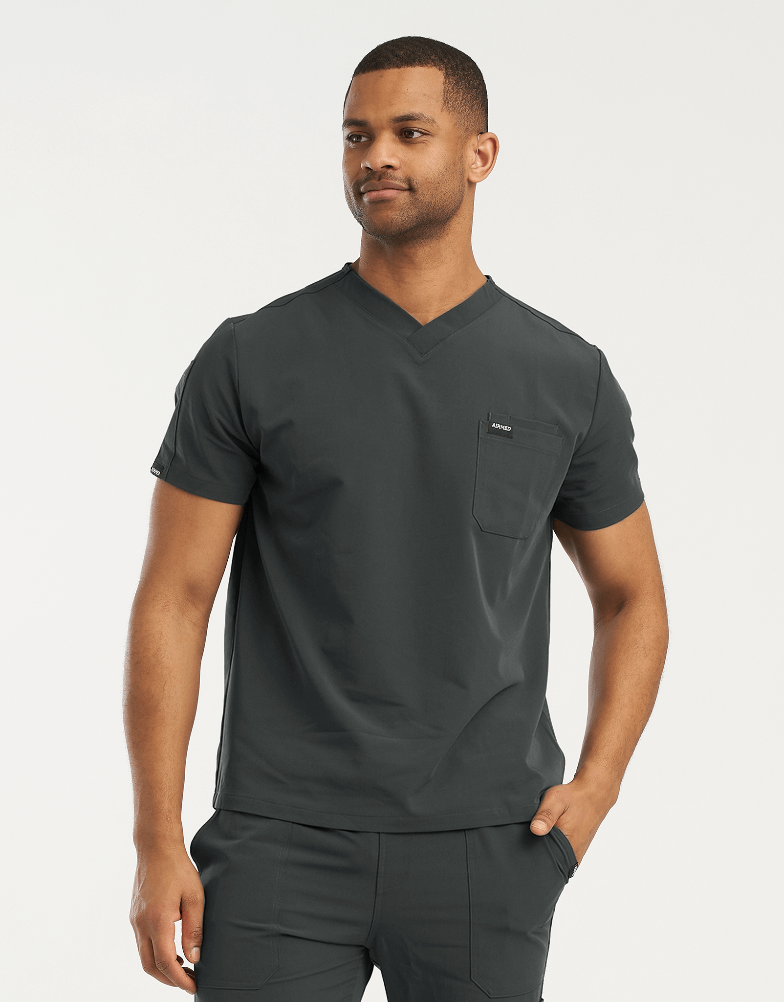 Essential V Neck Scrub Top - Asphalt