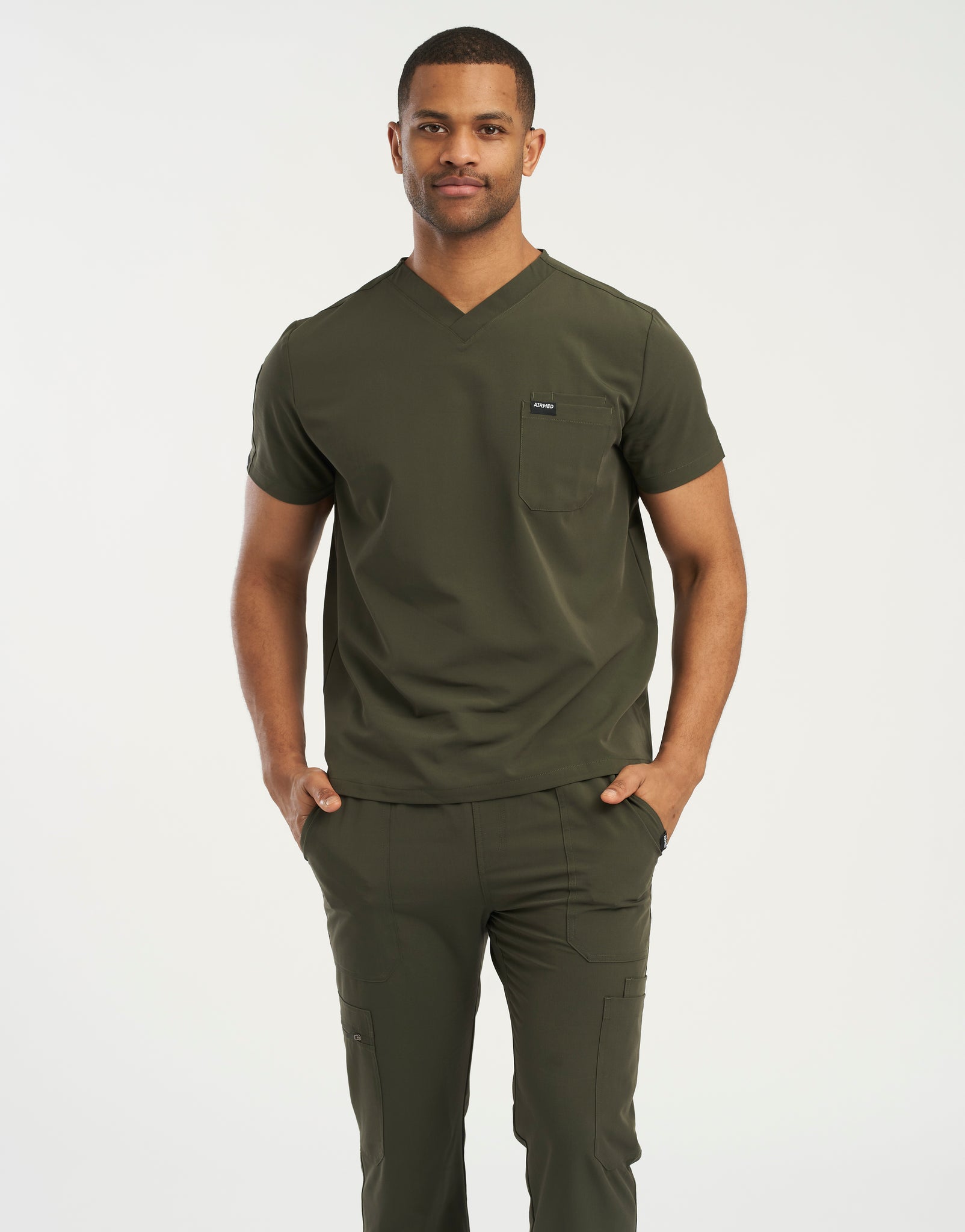 Essential V Neck Scrub Top - Khaki Green