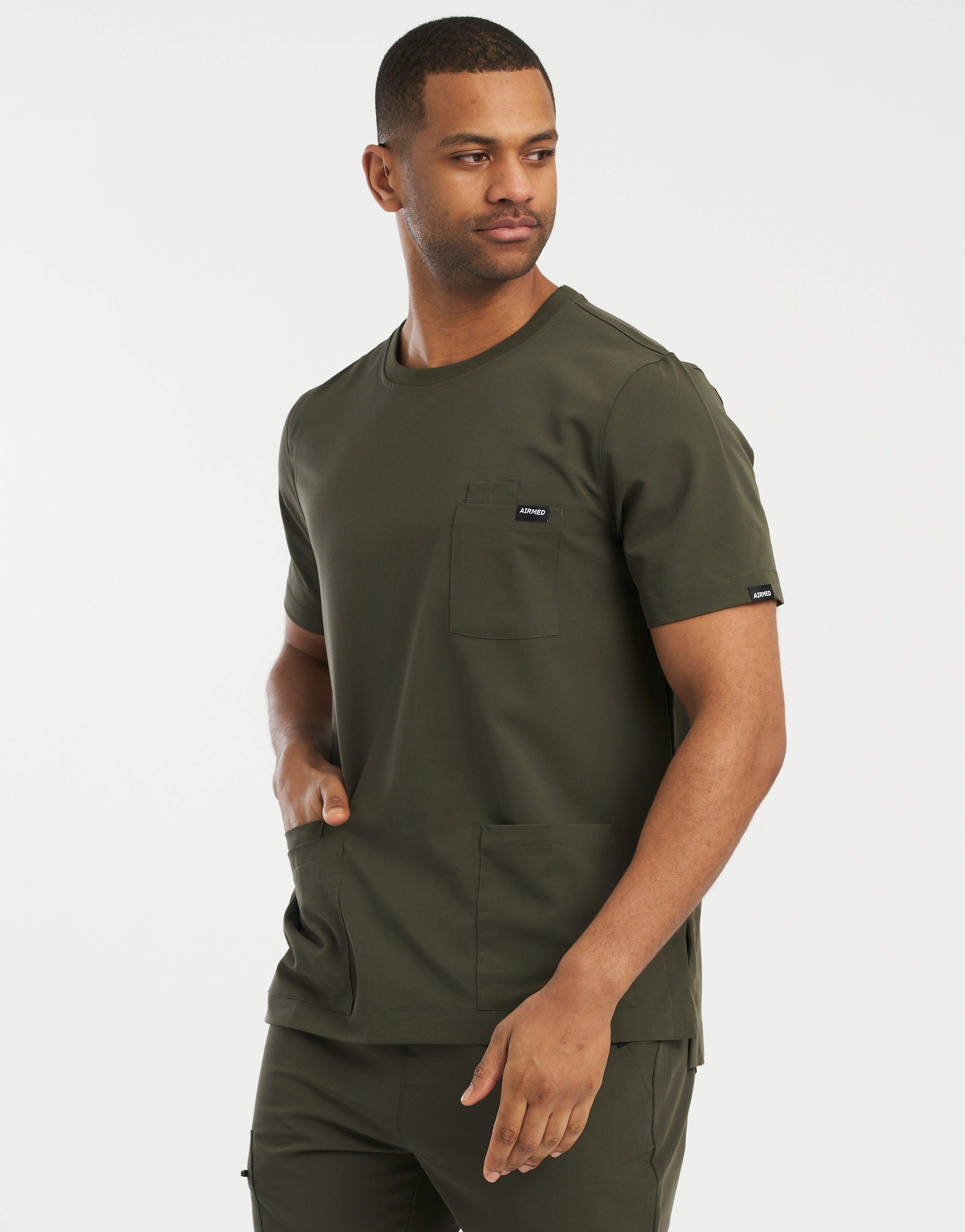 Essential Crewneck Scrub Top - Khaki Green