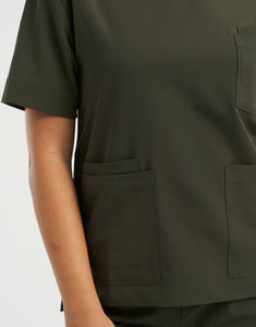 Essential Crewneck Scrub Top - Khaki Green