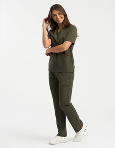 Essential V Neck Scrub Top - Khaki Green