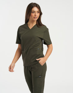 Essential V Neck Scrub Top - Khaki Green