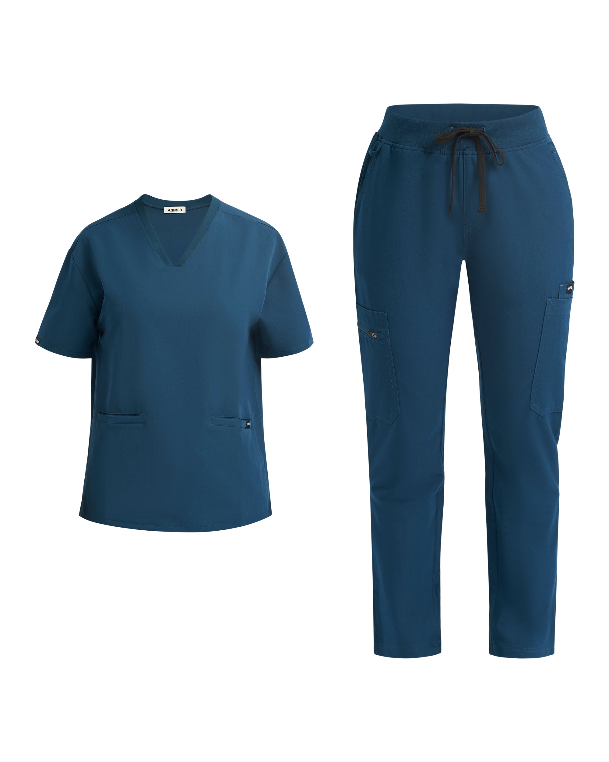 Gibraltar Blue V Neck Top and Multi-Pocket Scrub Pants Set