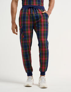 Essential Jogger Scrub Pants - Christmas Blue Tartan