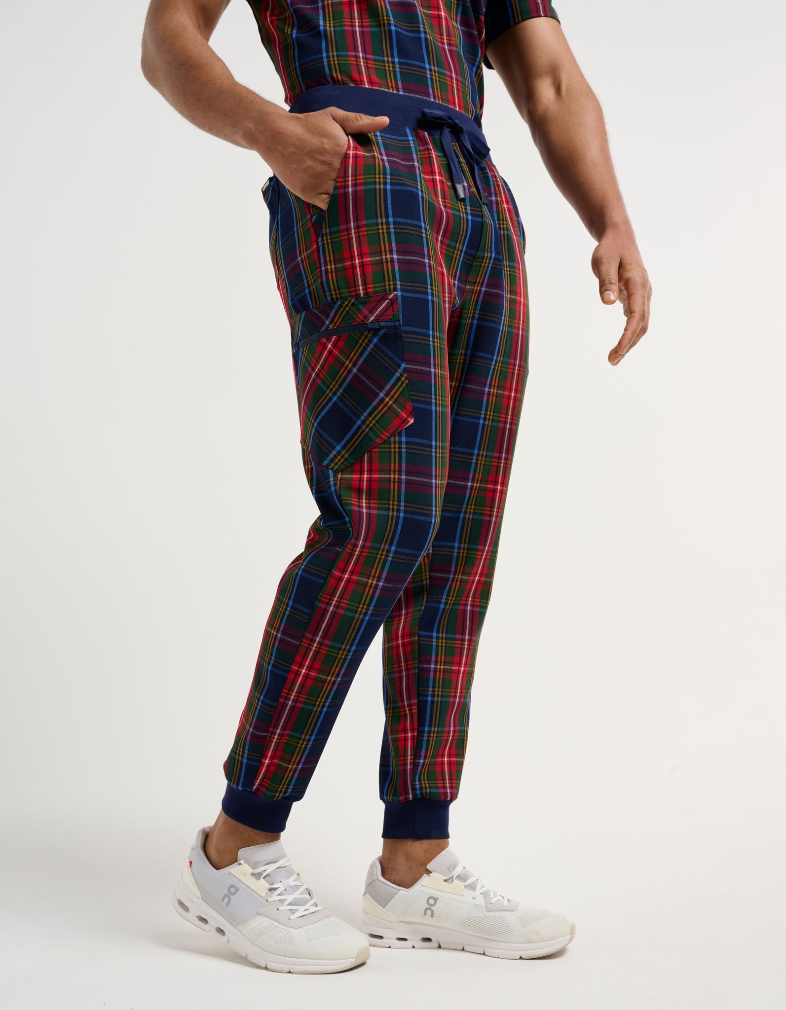 Essential Jogger Scrub Pants - Christmas Blue Tartan