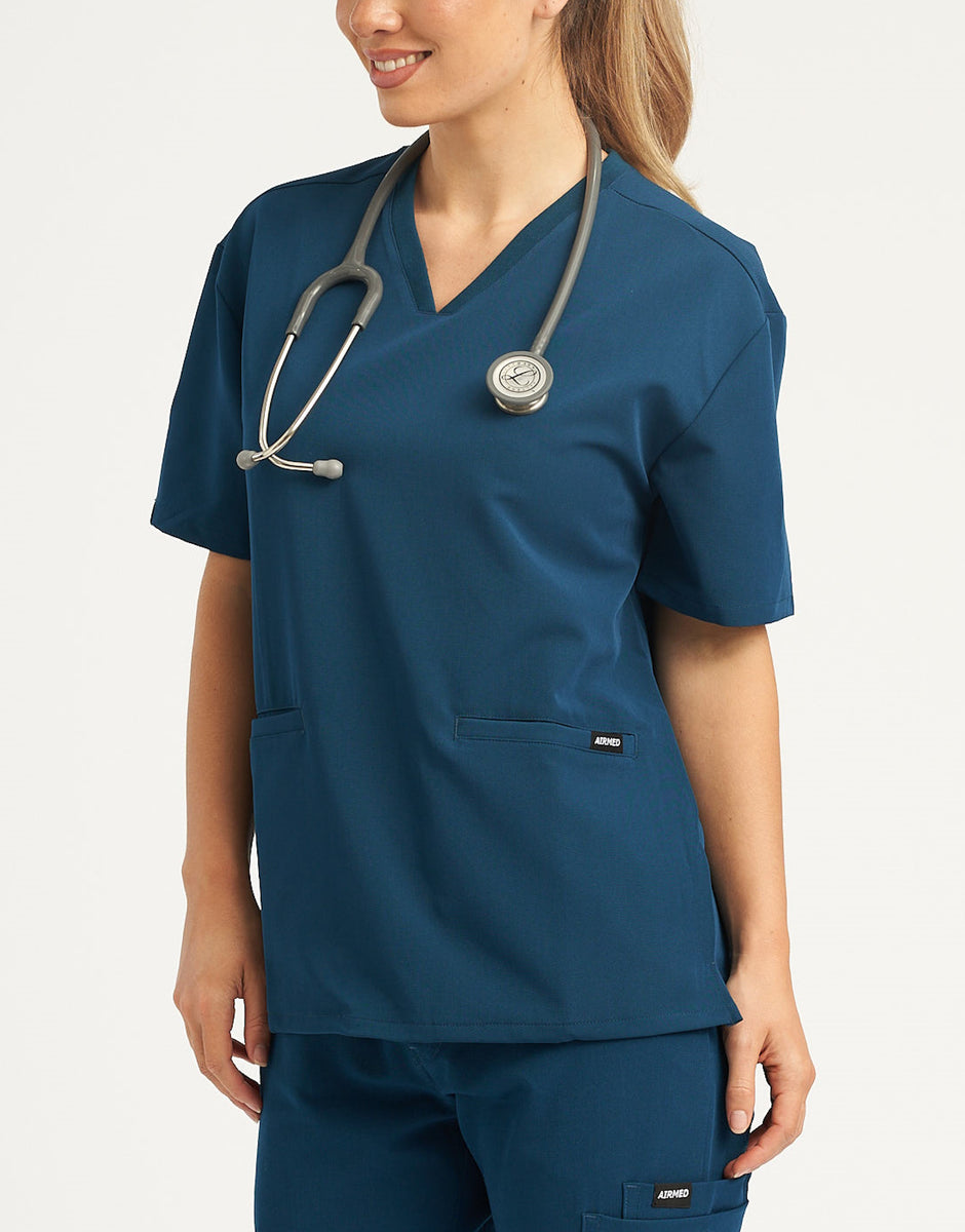 Essential V Neck Scrub Top - Gibraltar Blue – Airmed Scrubs