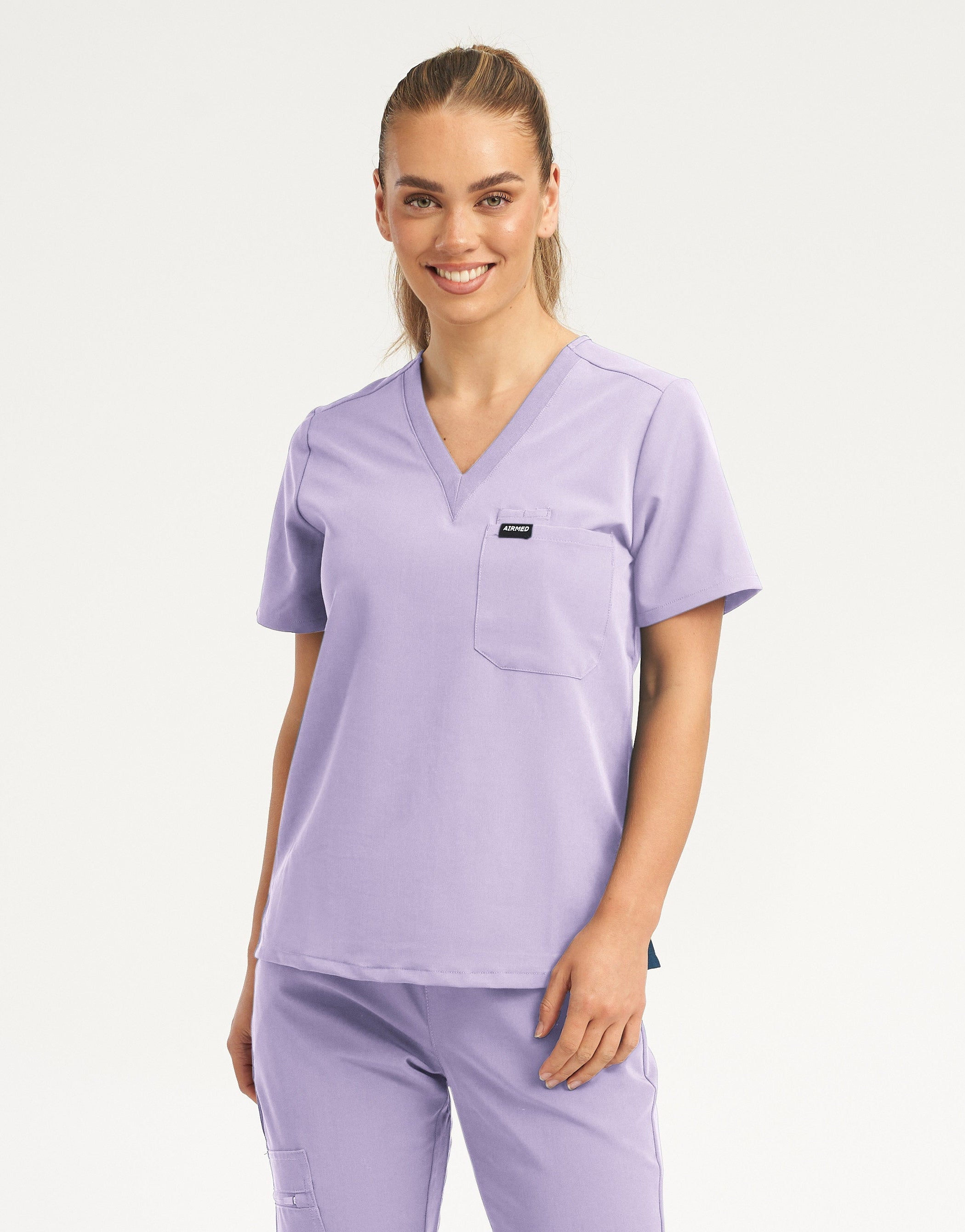 Essential One Pocket V Neck Scrub Top - Pastel Lilac