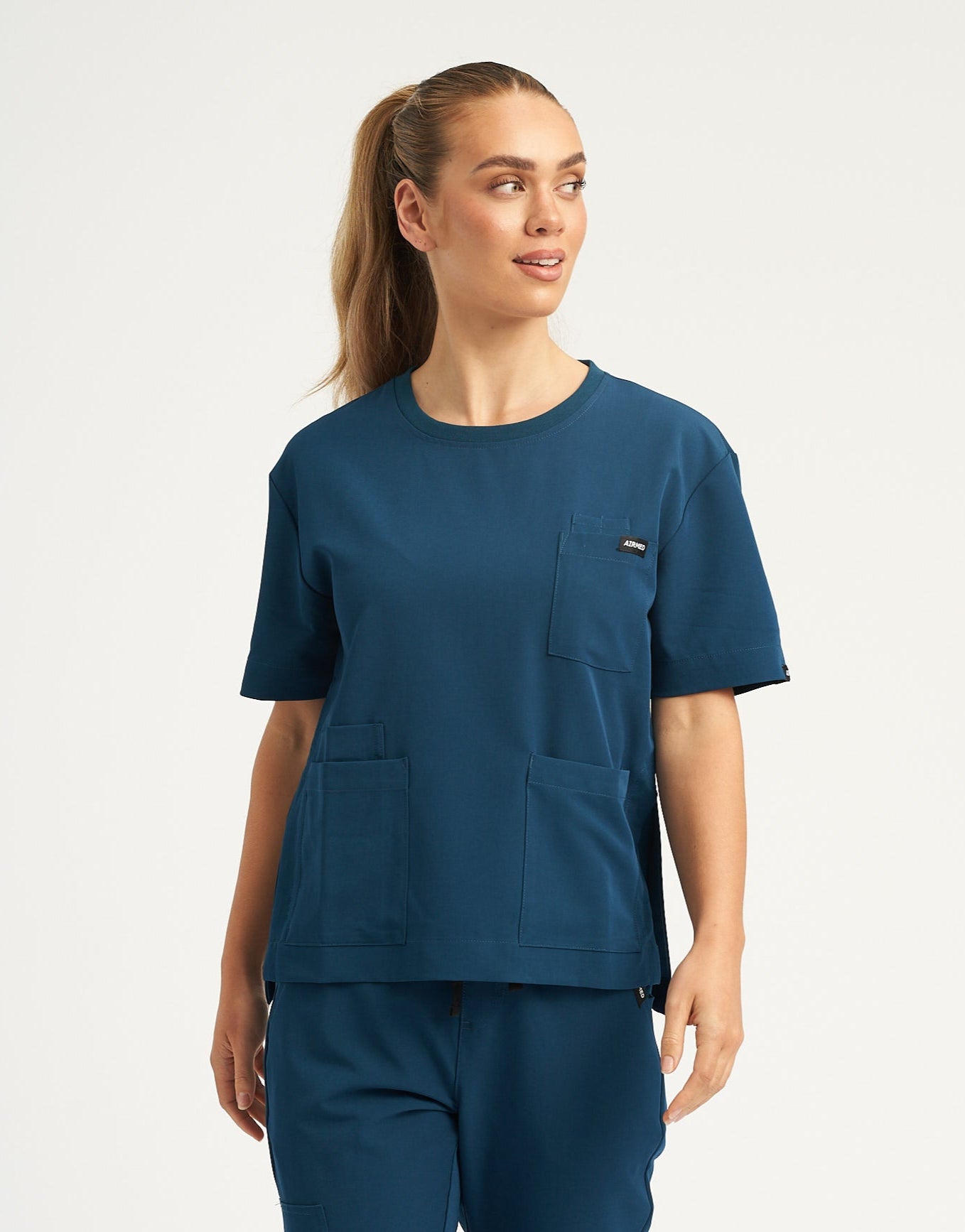 Essential Crewneck Scrub Top - Gibraltar Blue