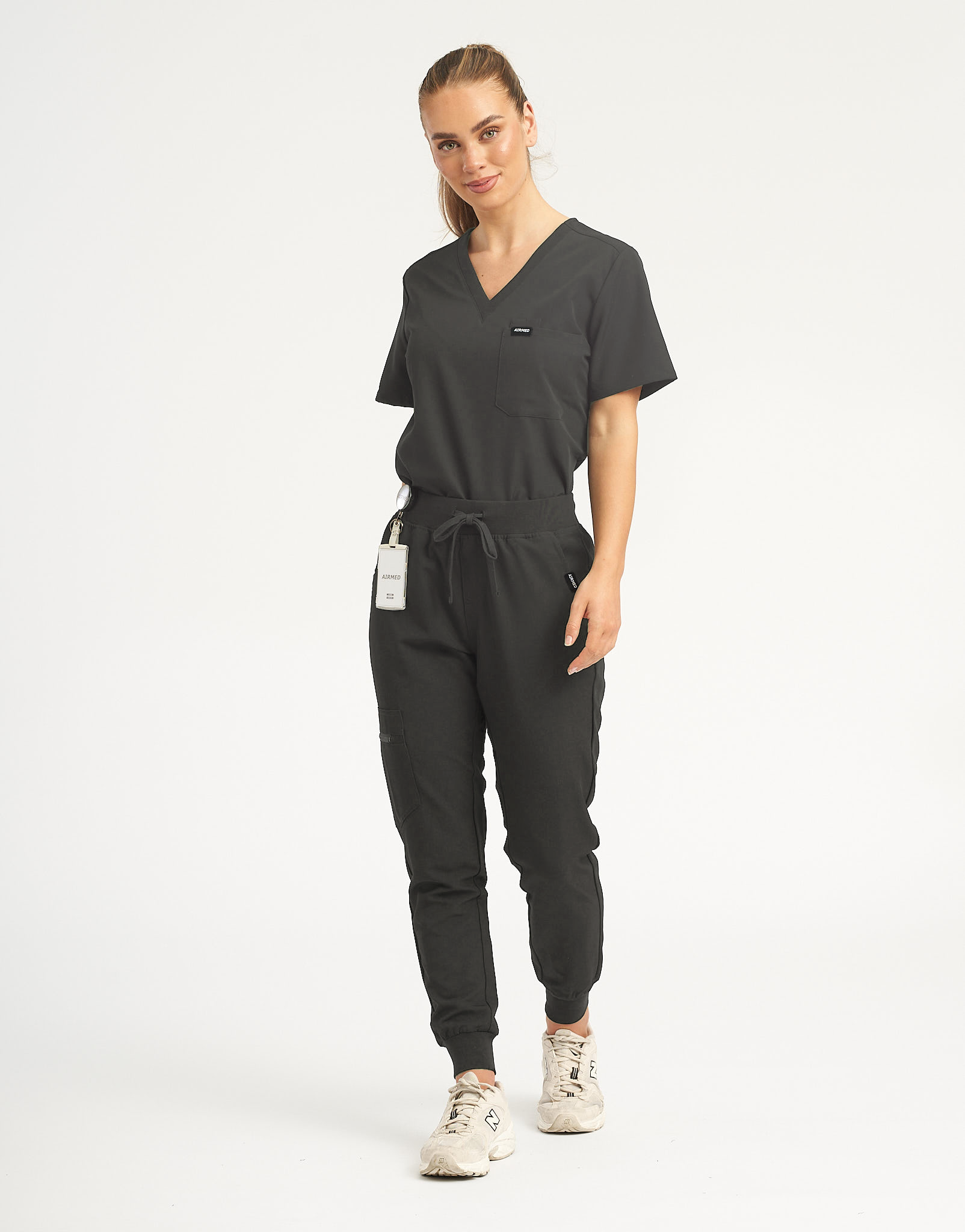 Essential One Pocket V Neck Scrub Top - Asphalt