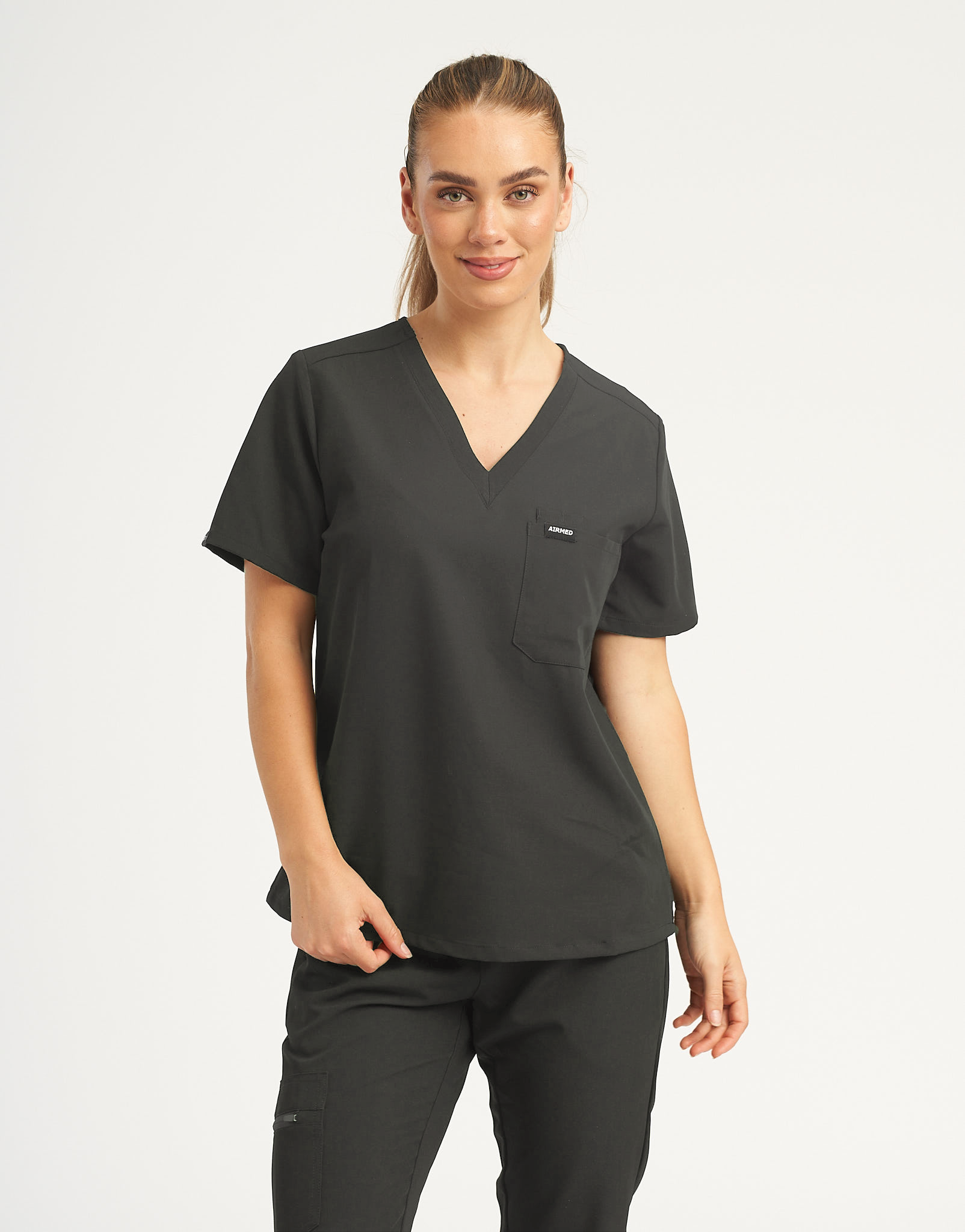 Essential One Pocket V Neck Scrub Top - Asphalt