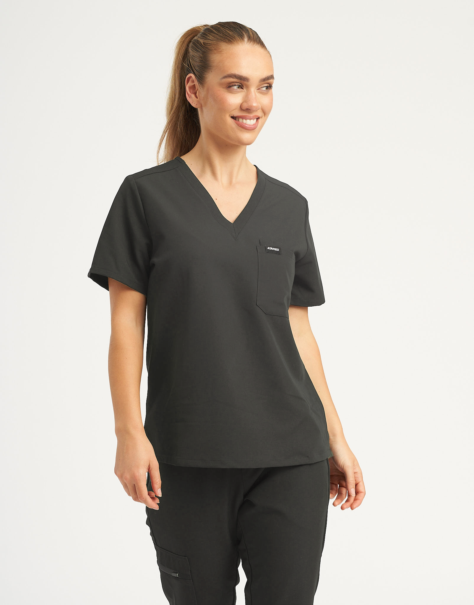 Essential One Pocket V Neck Scrub Top - Asphalt