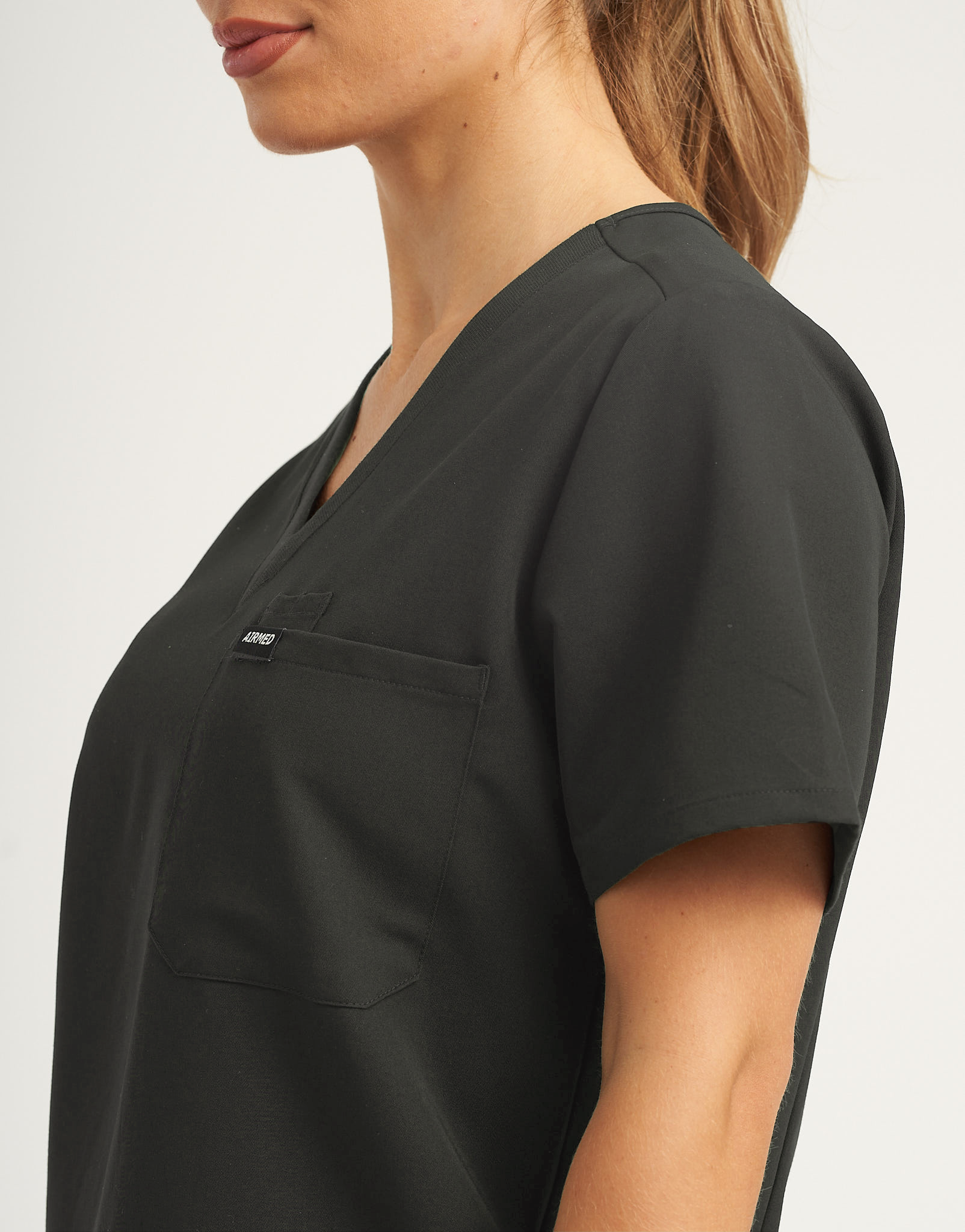 Essential One Pocket V Neck Scrub Top - Asphalt