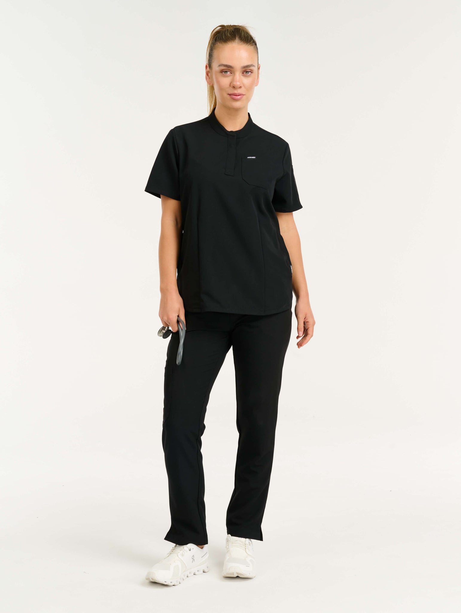 Aspire Mock Neck Scrub Top - Black