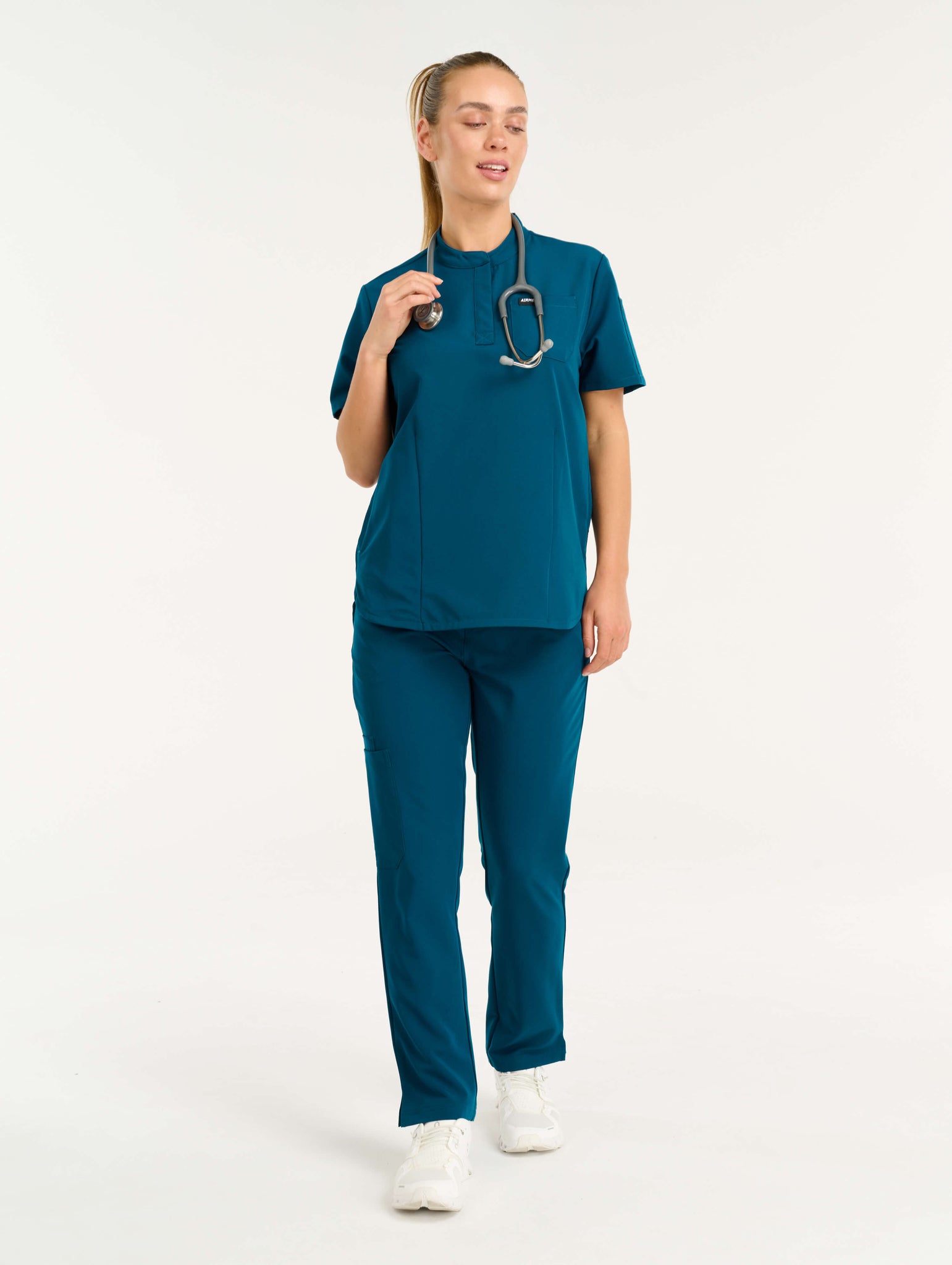 Aspire Mock Neck Scrub Top - Gibraltar Blue