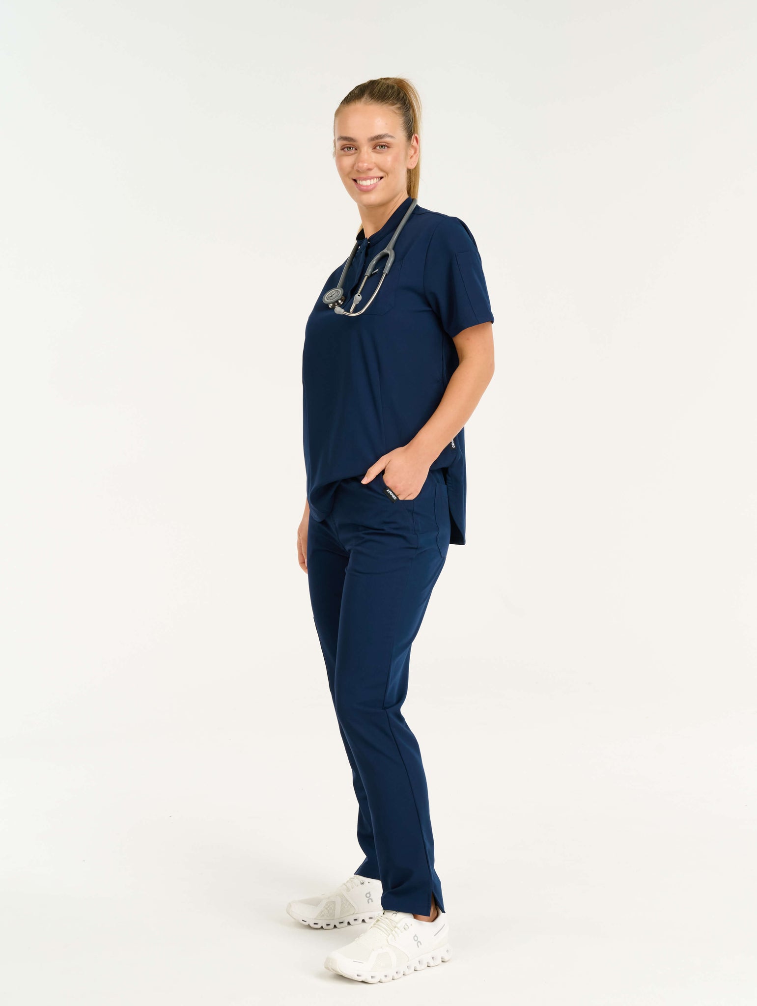 Aspire Mock Neck Scrub Top - True Navy