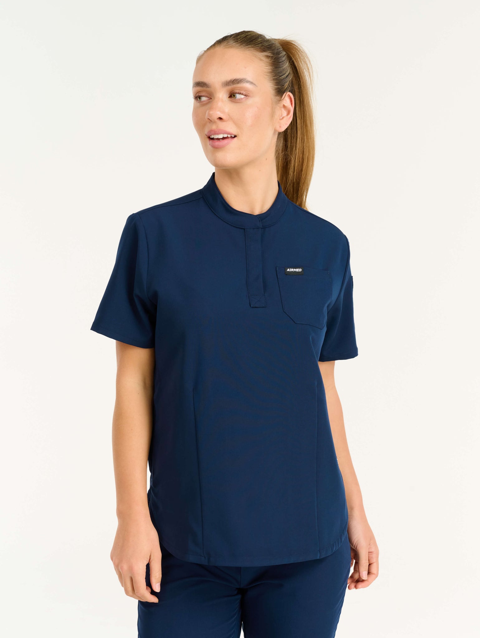 Aspire Mock Neck Scrub Top - True Navy