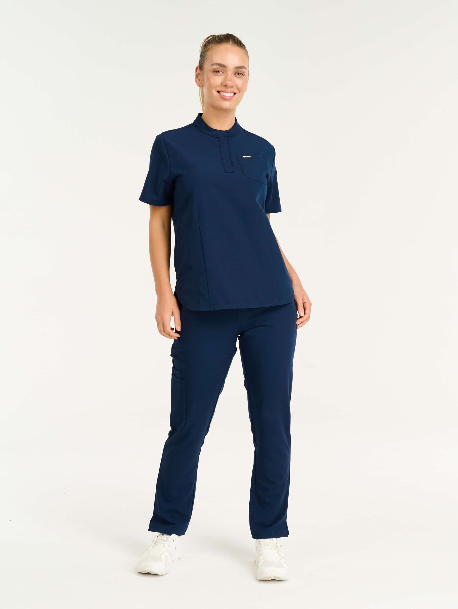 Aspire Mock Neck Scrub Top - True Navy