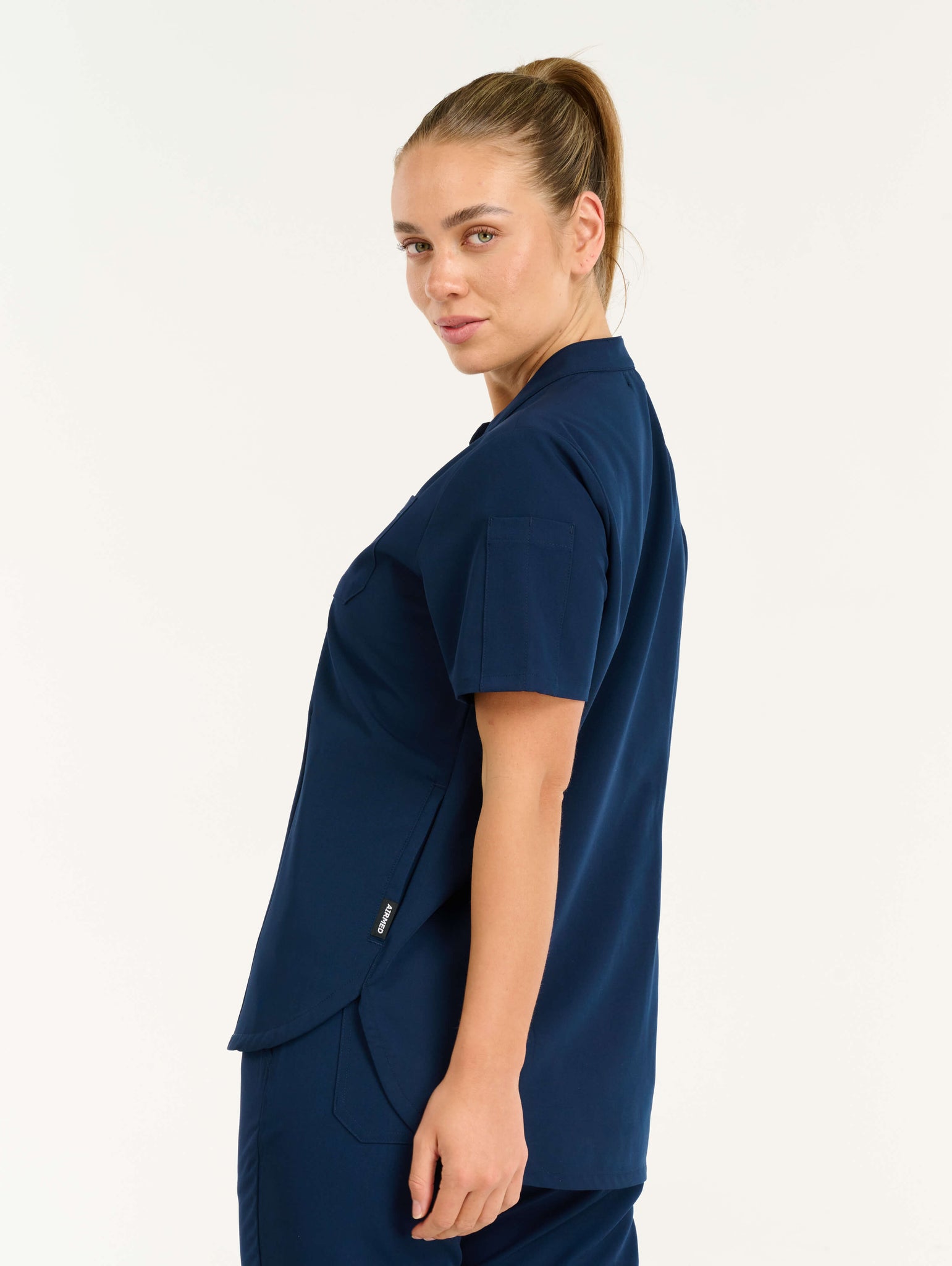 Aspire Mock Neck Scrub Top - True Navy