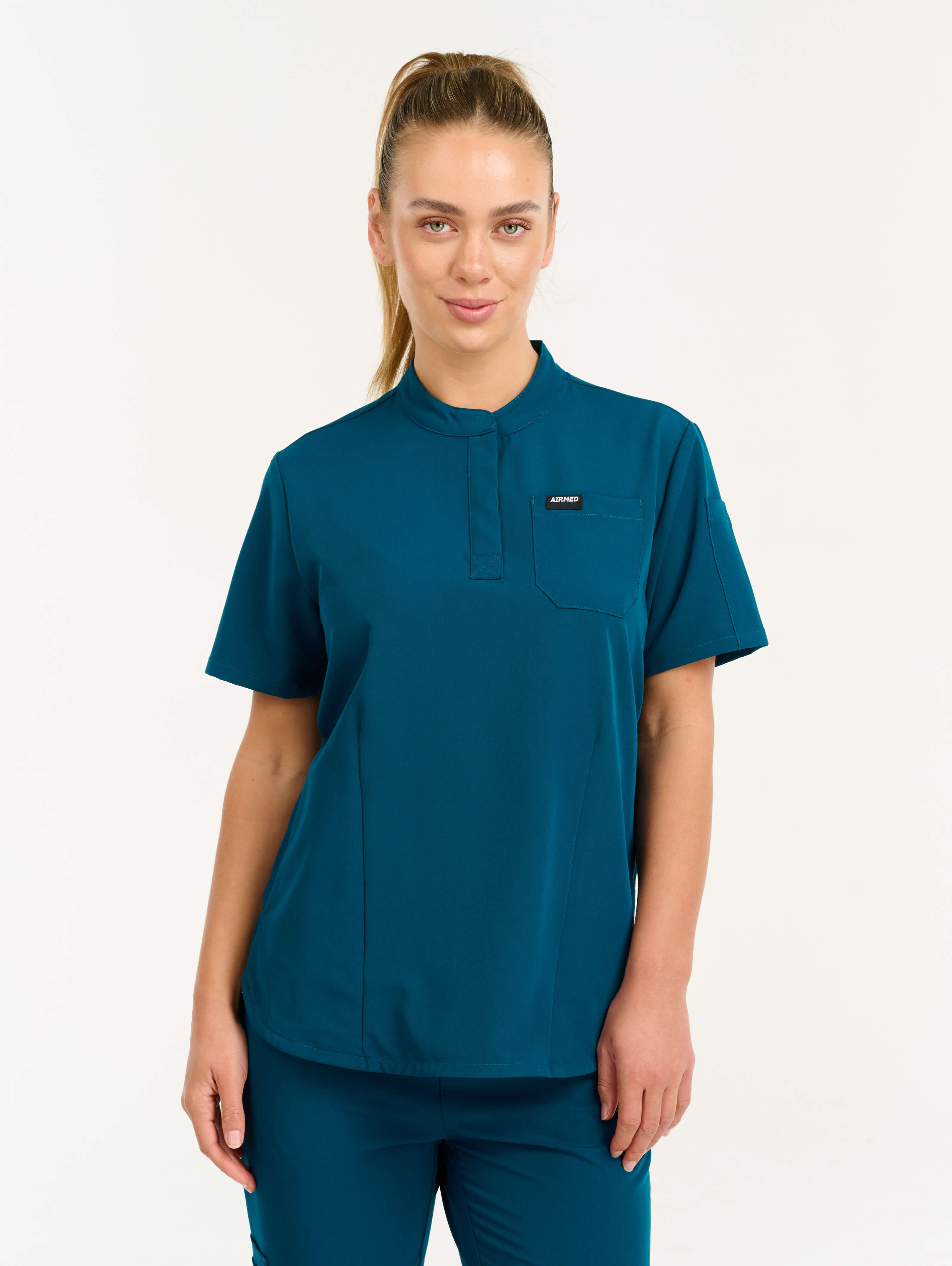 Aspire Mock Neck Scrub Top - Gibraltar Blue