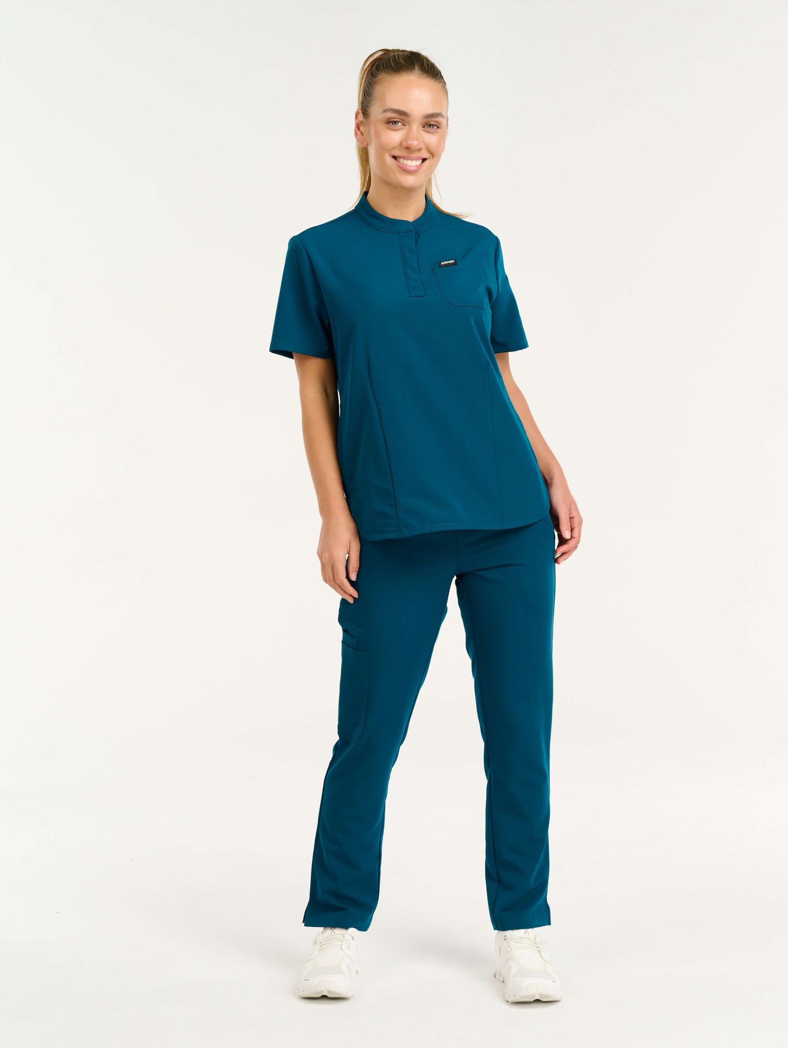 Aspire Mock Neck Scrub Top - Gibraltar Blue