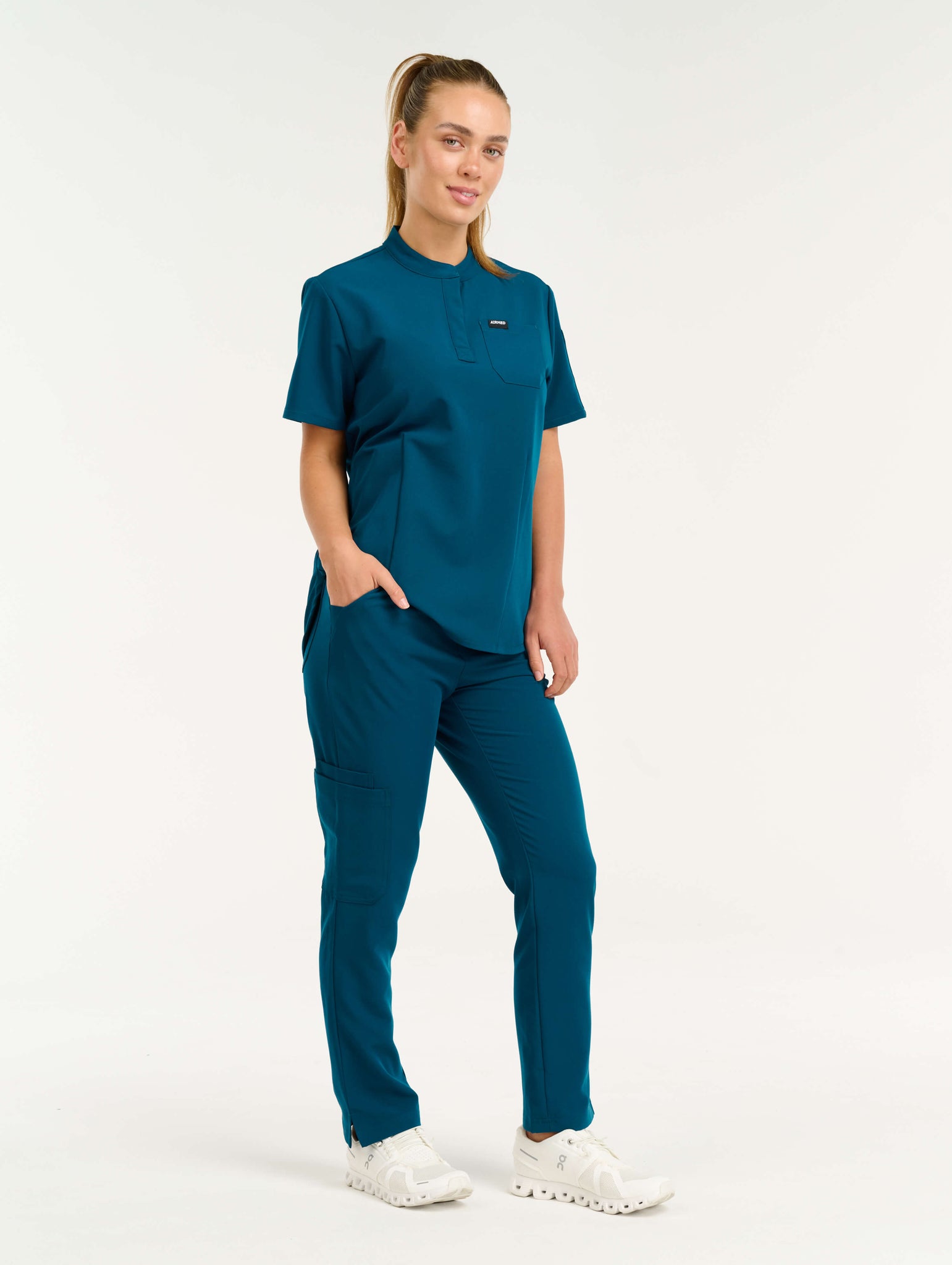 Aspire Mock Neck Scrub Top - Gibraltar Blue