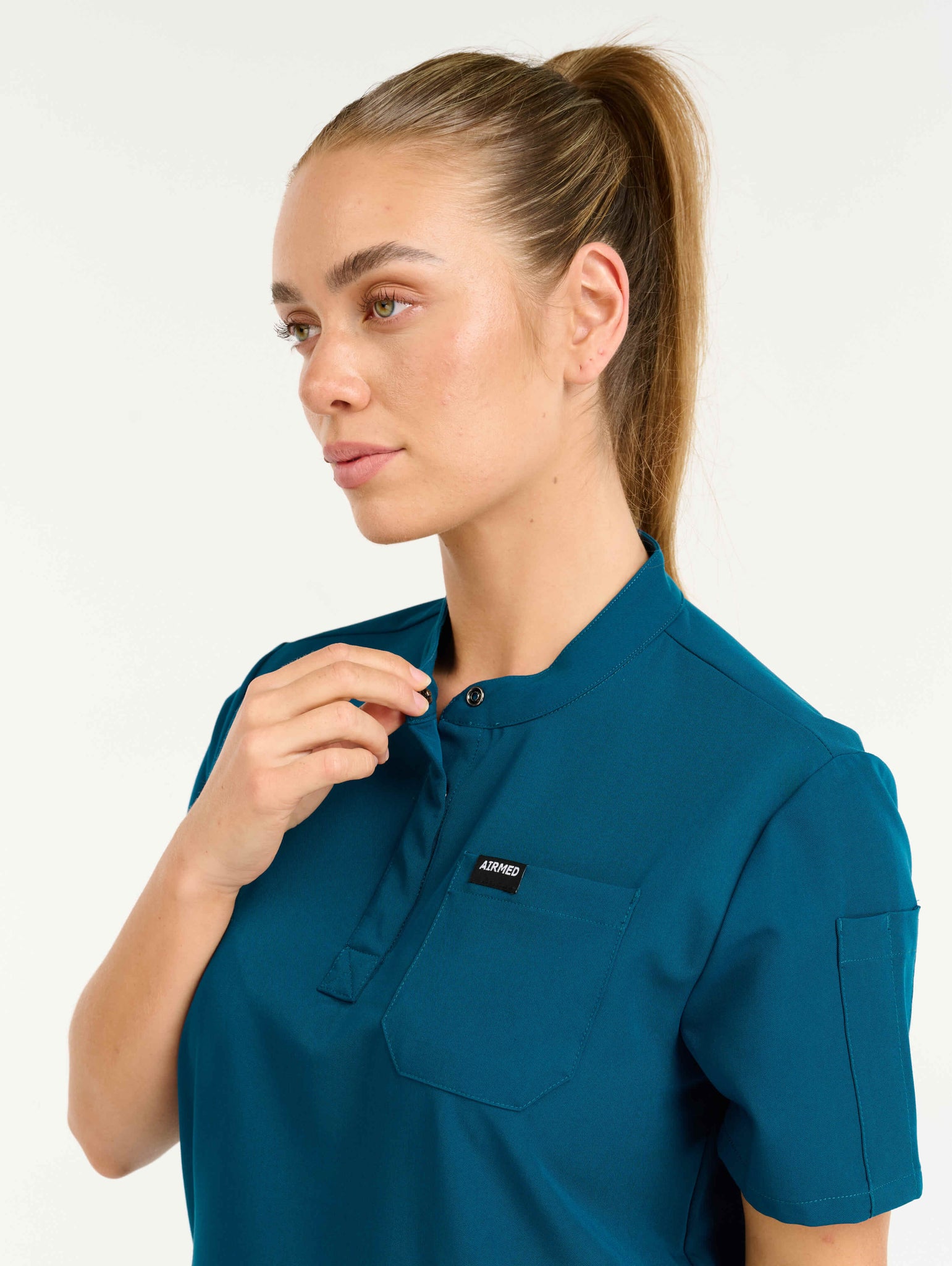 Aspire Mock Neck Scrub Top - Gibraltar Blue
